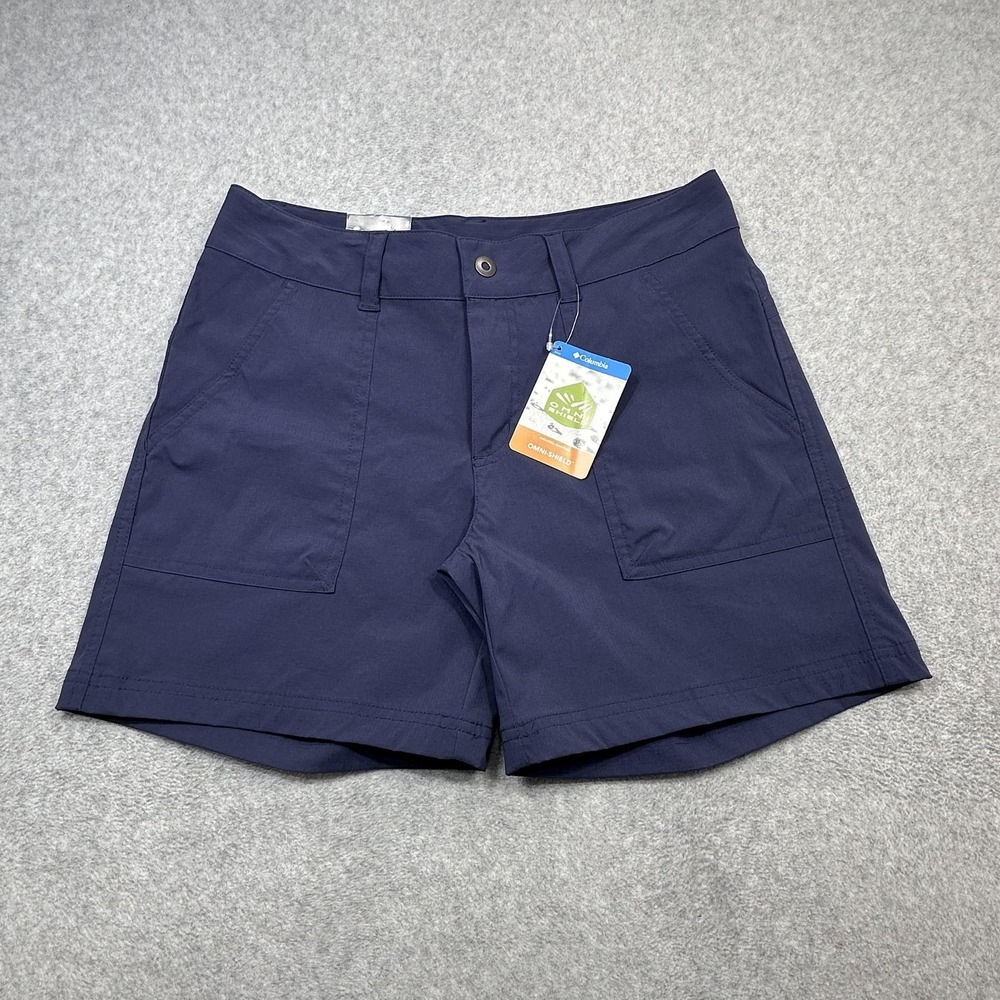 Columbia Kestrel Trail II Shorts Womens 8 Blue Stretch 6 Inch Hiking Outdoor